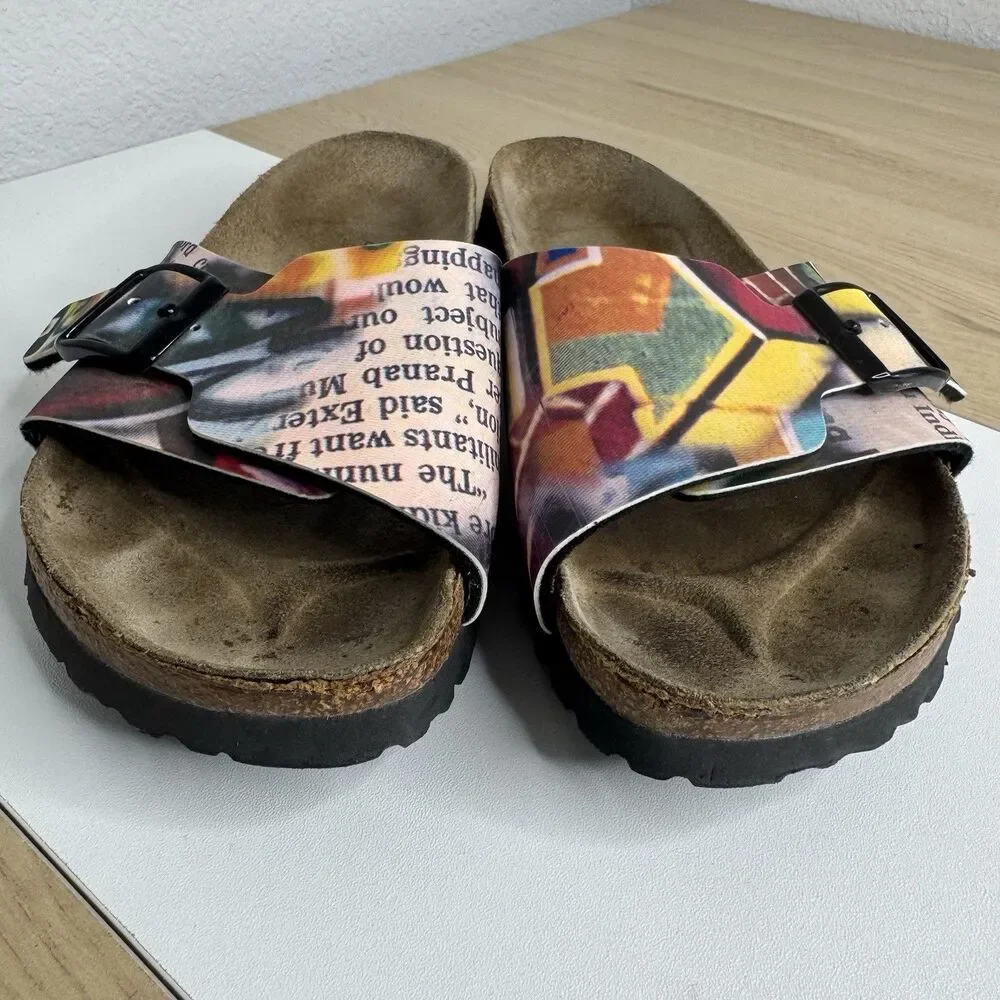 Birki's by Birkenstock Y2K Sandals Vintage newspaper print Sz 6 Women’s Men 4